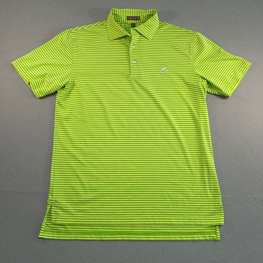 Peter Millar Polo Shirt Mens M Green Striped Summer Comfort Performance Golf